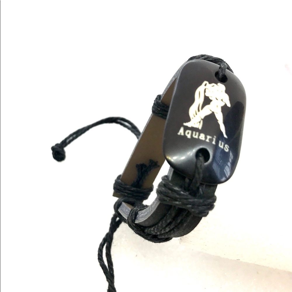 Leather bracelet Aquarius Zodiac plastic charm